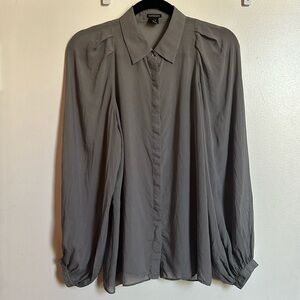 Club Monaco Silk Balloon-Sleeve Button-Down Blouse, Size Medium